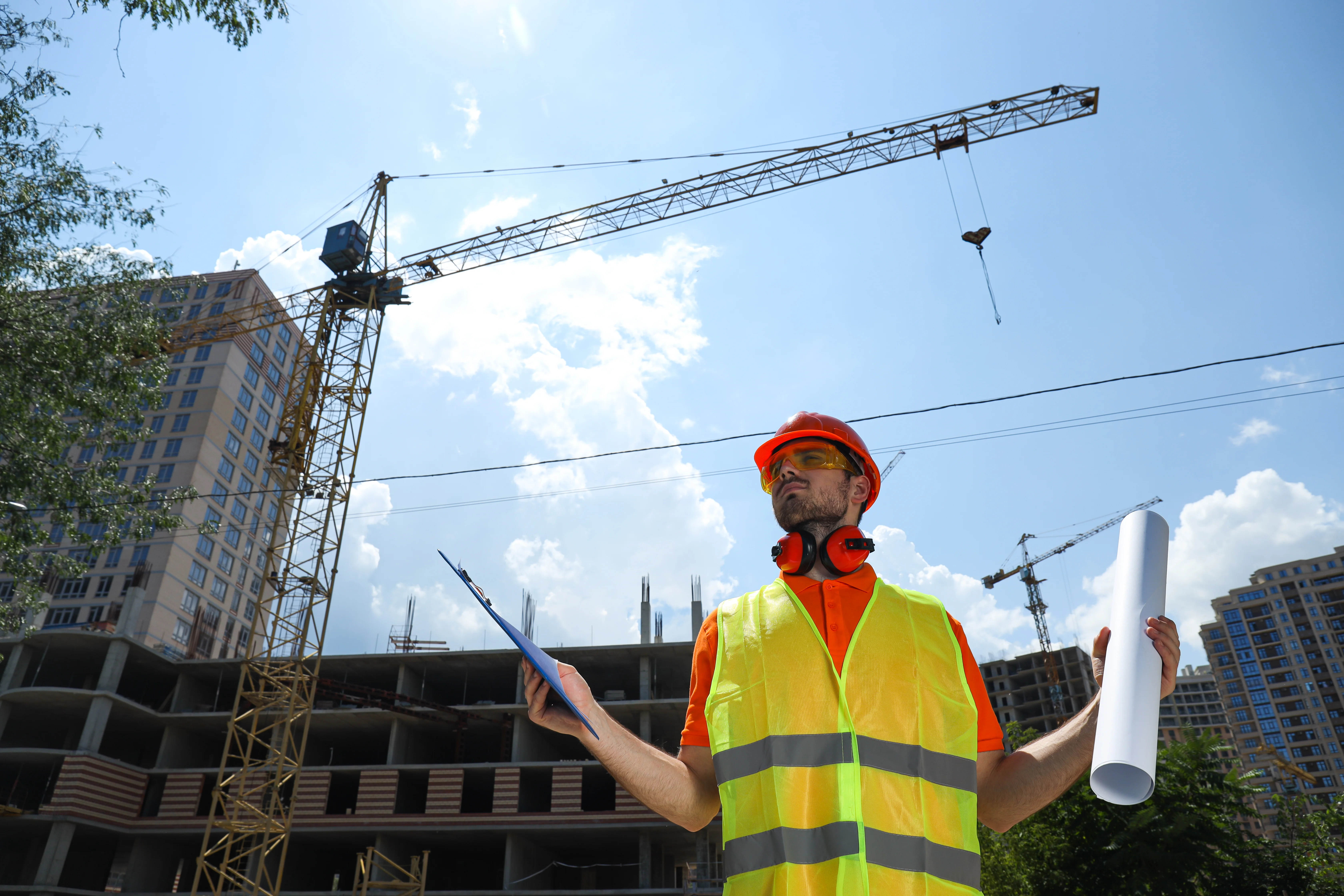 young man civil engineer safety hat